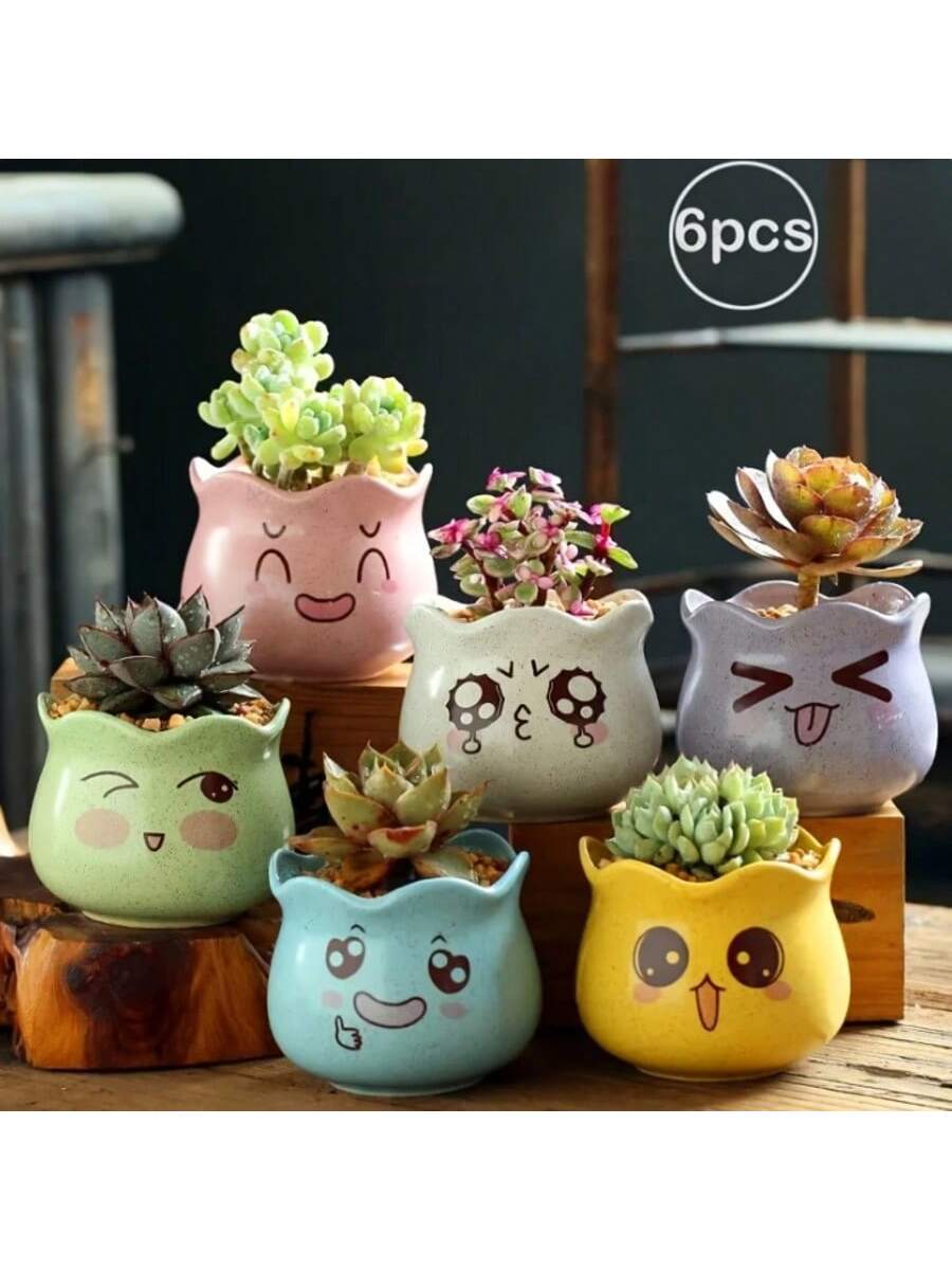Gardening Tools Cute - Juego de 6 Macetas de Cerámica